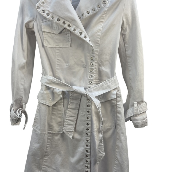 9.8 Jeans White Trench Coat Studded Belted Waist Single-Breasted Small - Picture 4 of 11